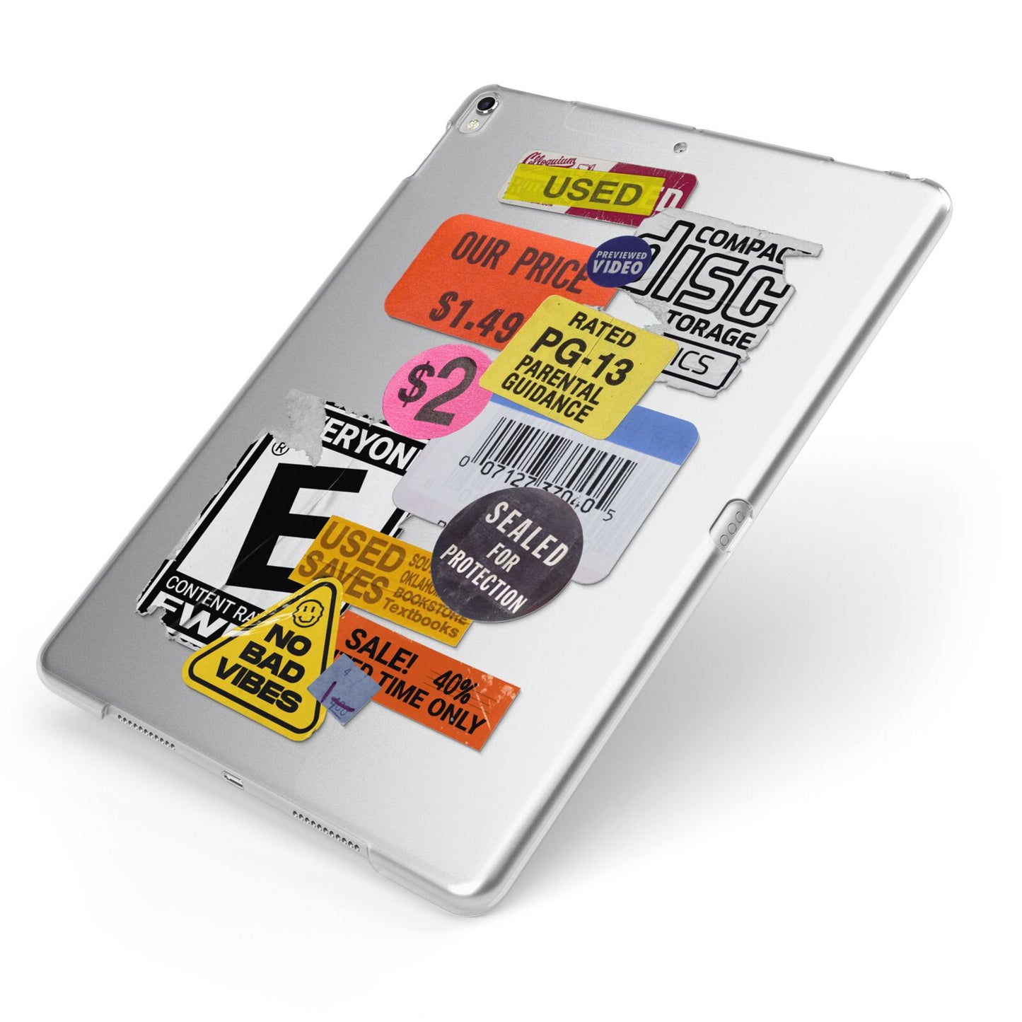 Vintage CD Stickers Apple iPad Case on Silver iPad Side View
