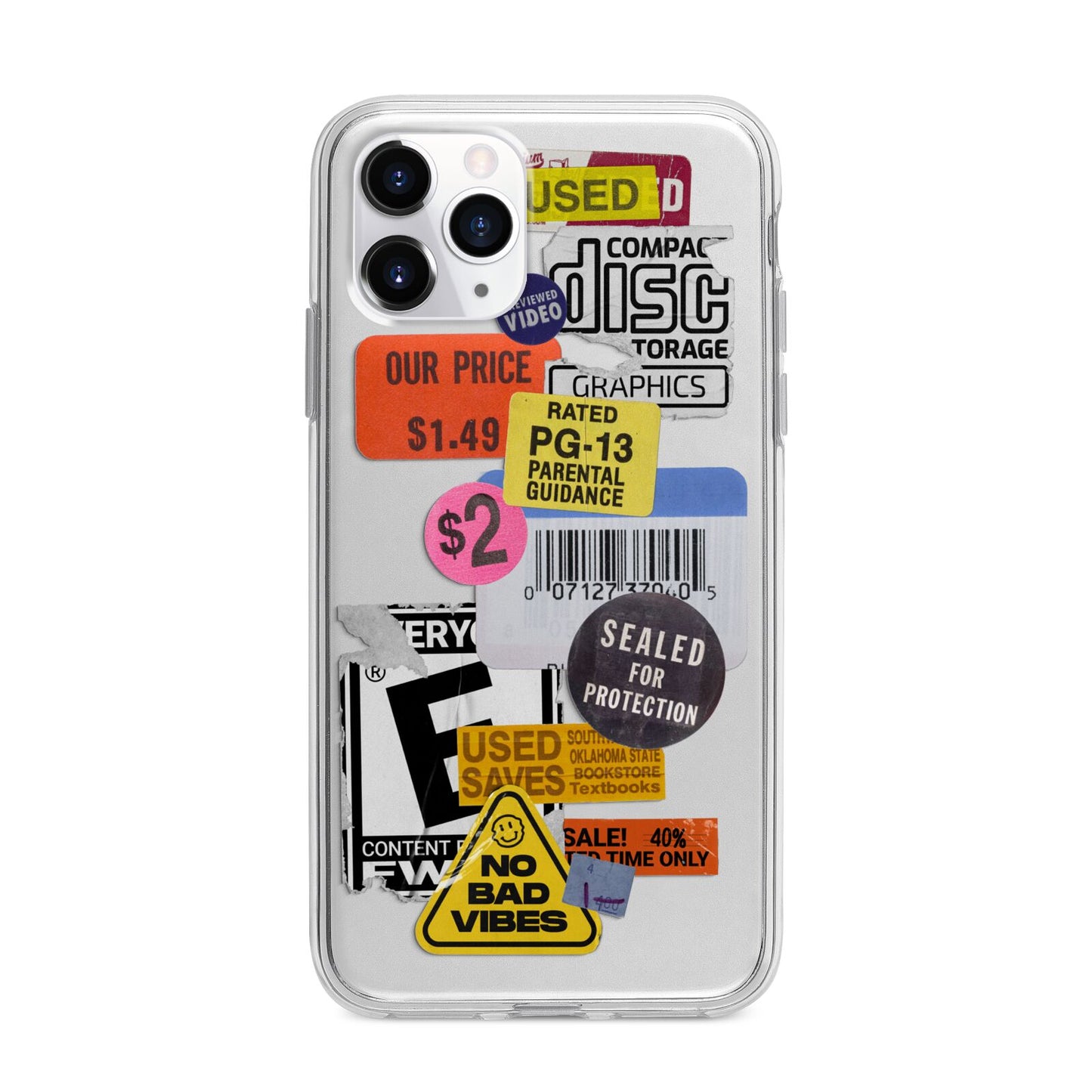 Vintage CD Stickers Apple iPhone 11 Pro Max in Silver with Bumper Case