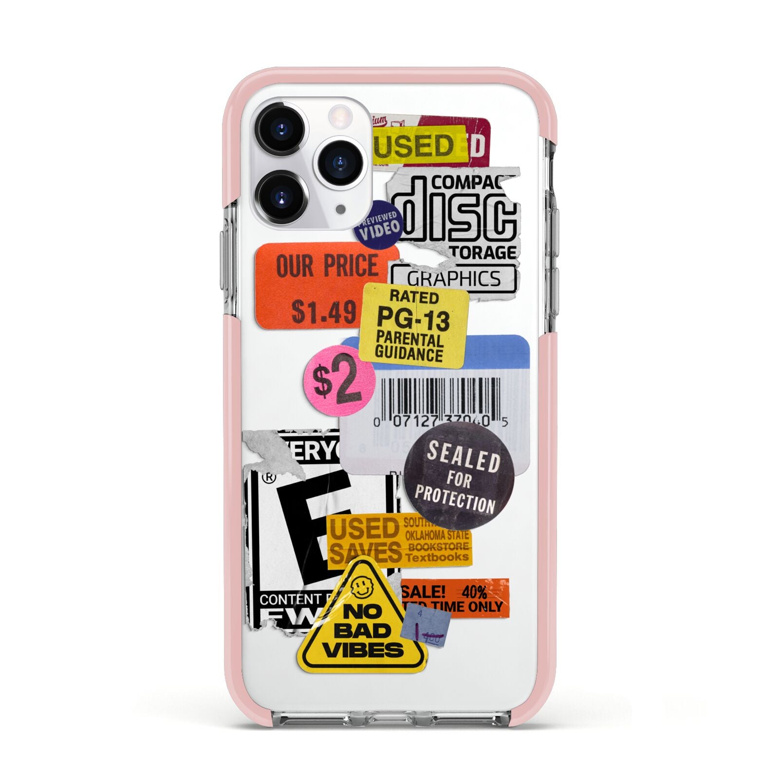 Vintage CD Stickers Apple iPhone 11 Pro in Silver with Pink Impact Case