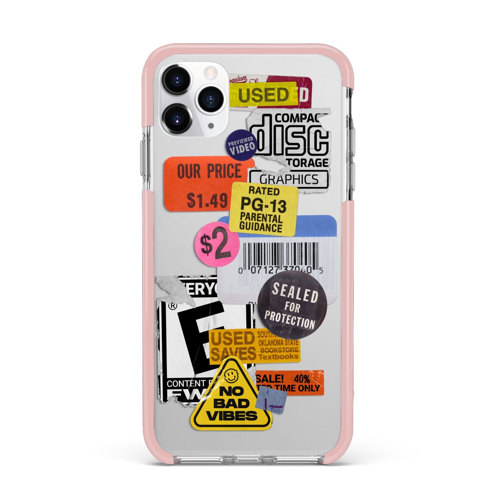 Vintage CD Stickers iPhone 11 Pro Max Impact Pink Edge Case