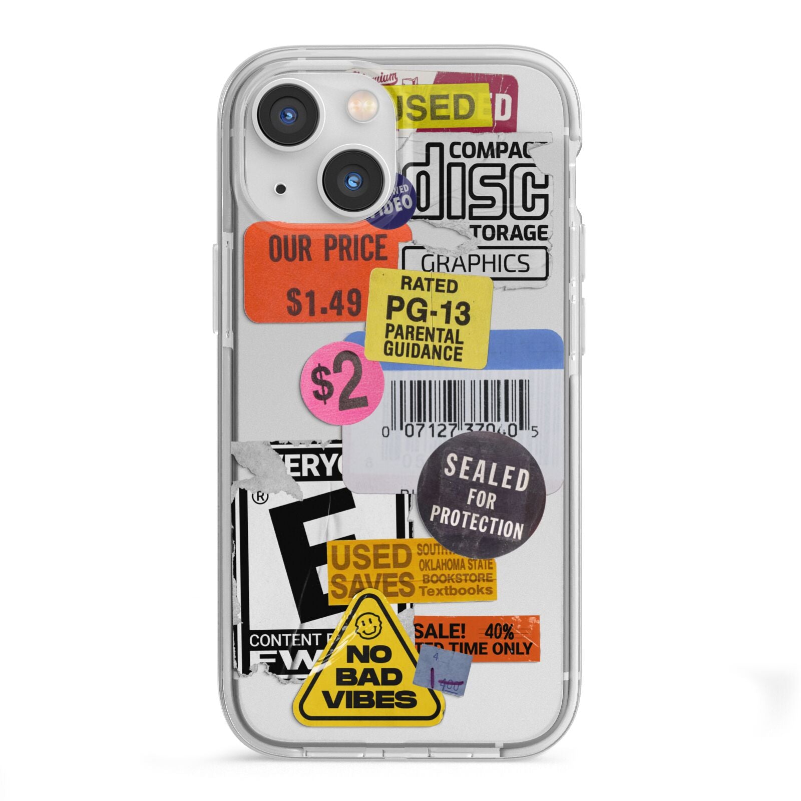 Vintage CD Stickers iPhone 13 Mini TPU Impact Case with White Edges