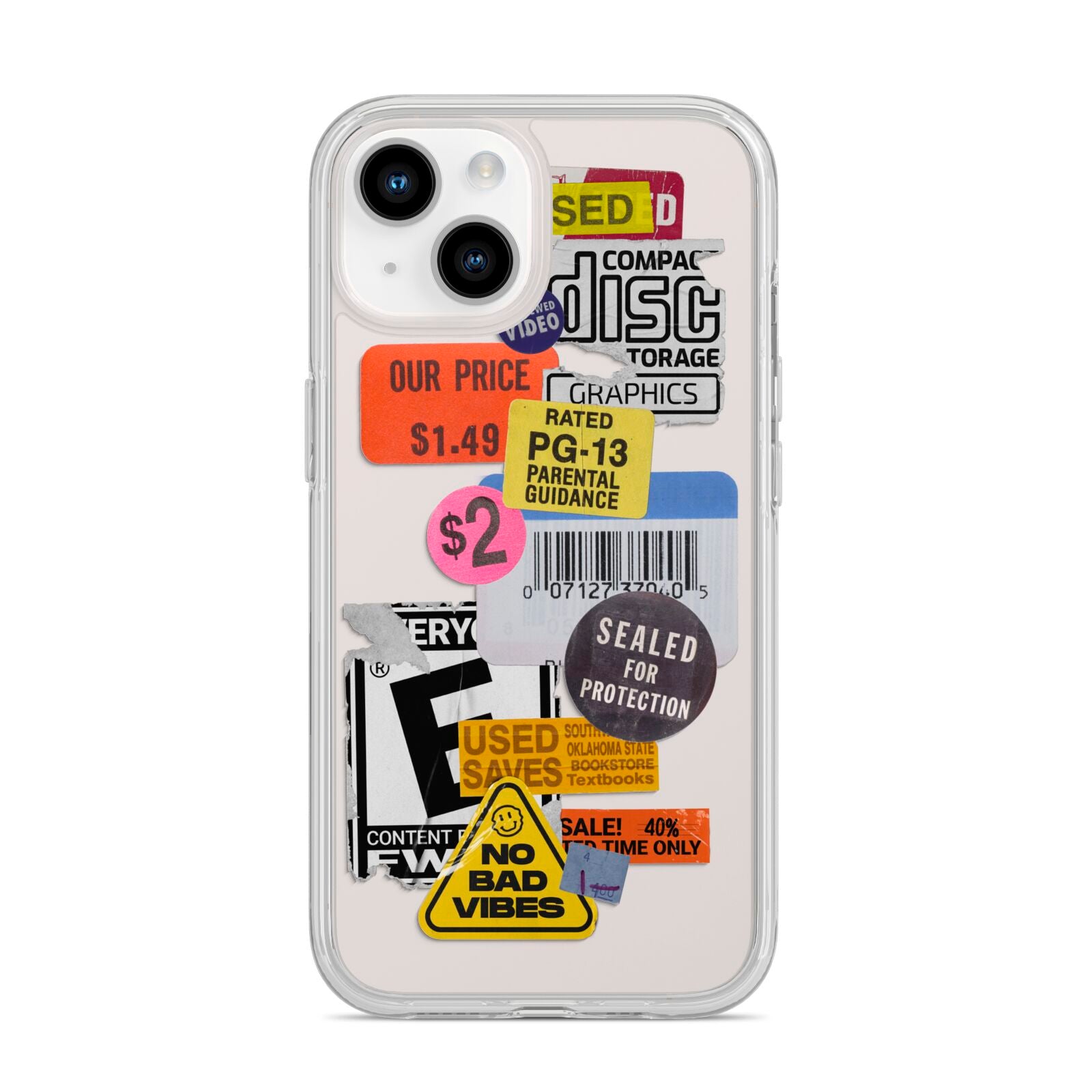 Vintage CD Stickers iPhone 14 Clear Tough Case Starlight