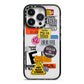 Vintage CD Stickers iPhone 14 Pro Black Impact Case on Silver phone