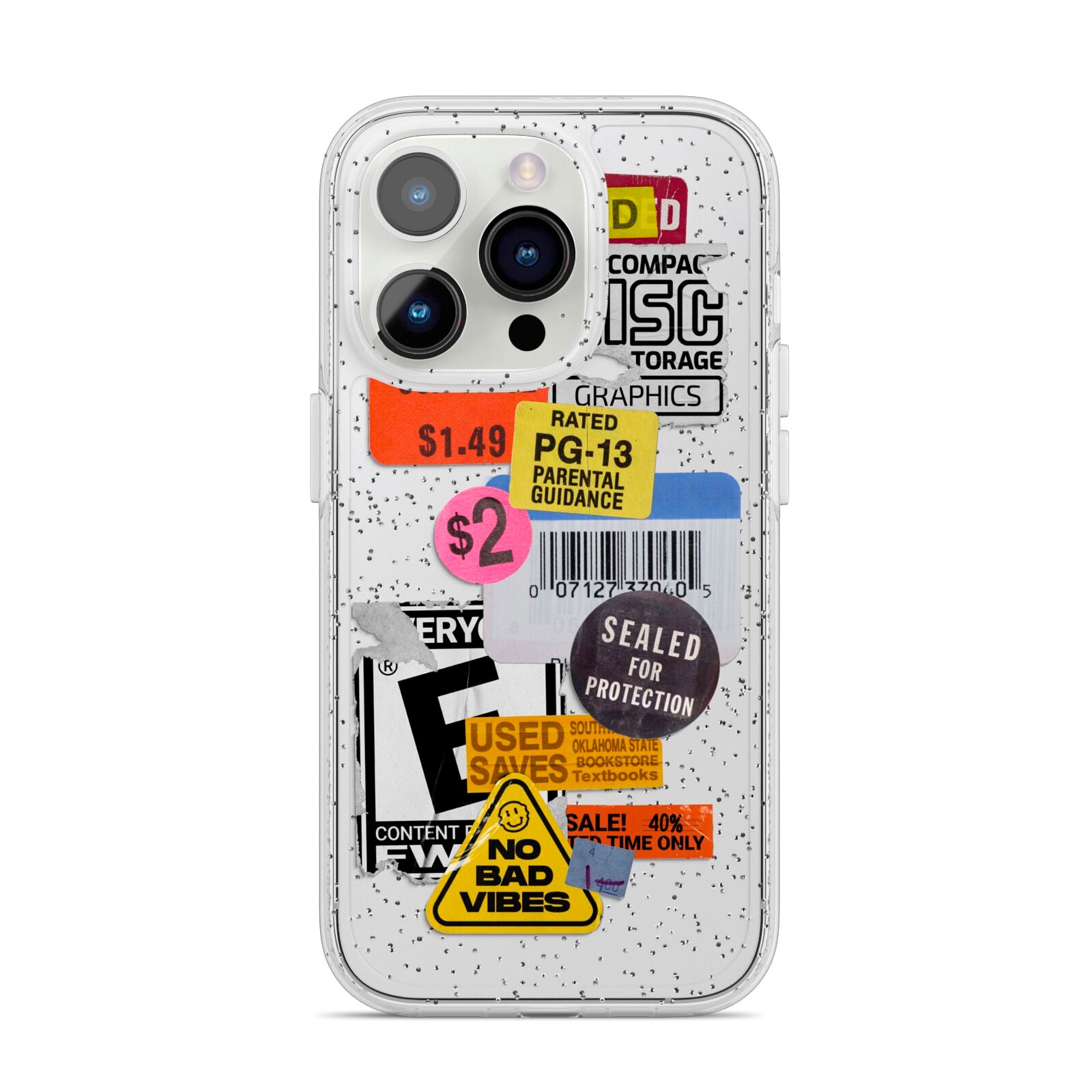 Vintage CD Stickers iPhone 14 Pro Glitter Tough Case Silver