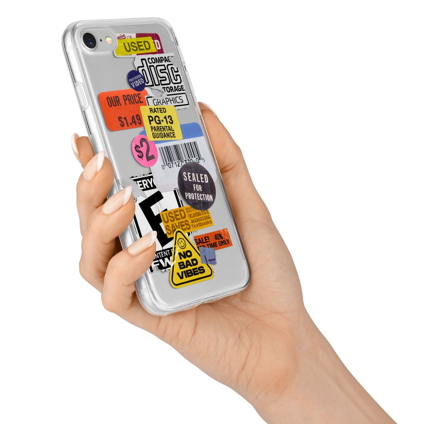 Vintage CD Stickers iPhone 7 Bumper Case on Silver iPhone Alternative Image