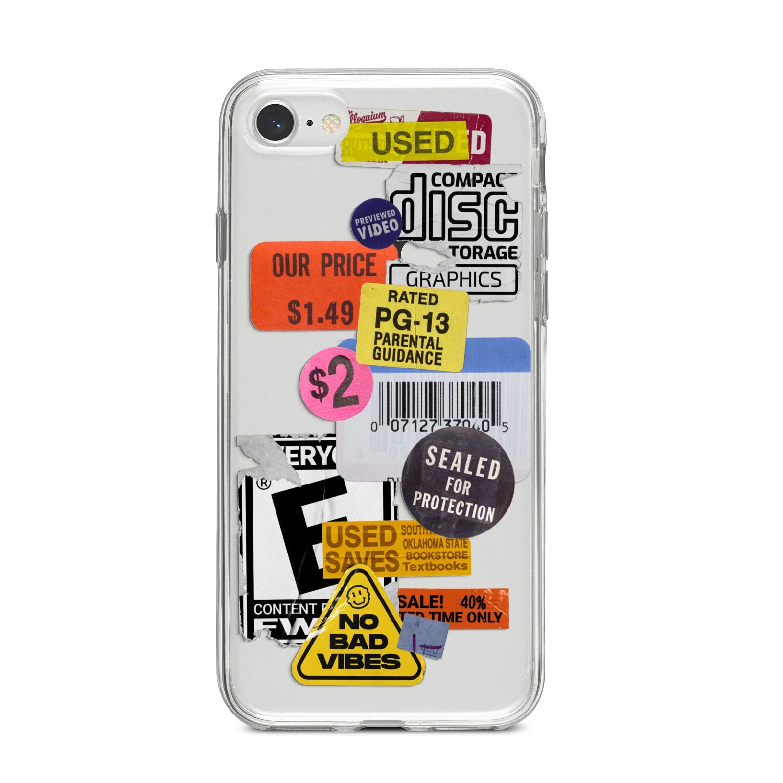 Vintage CD Stickers iPhone 8 Bumper Case on Silver iPhone