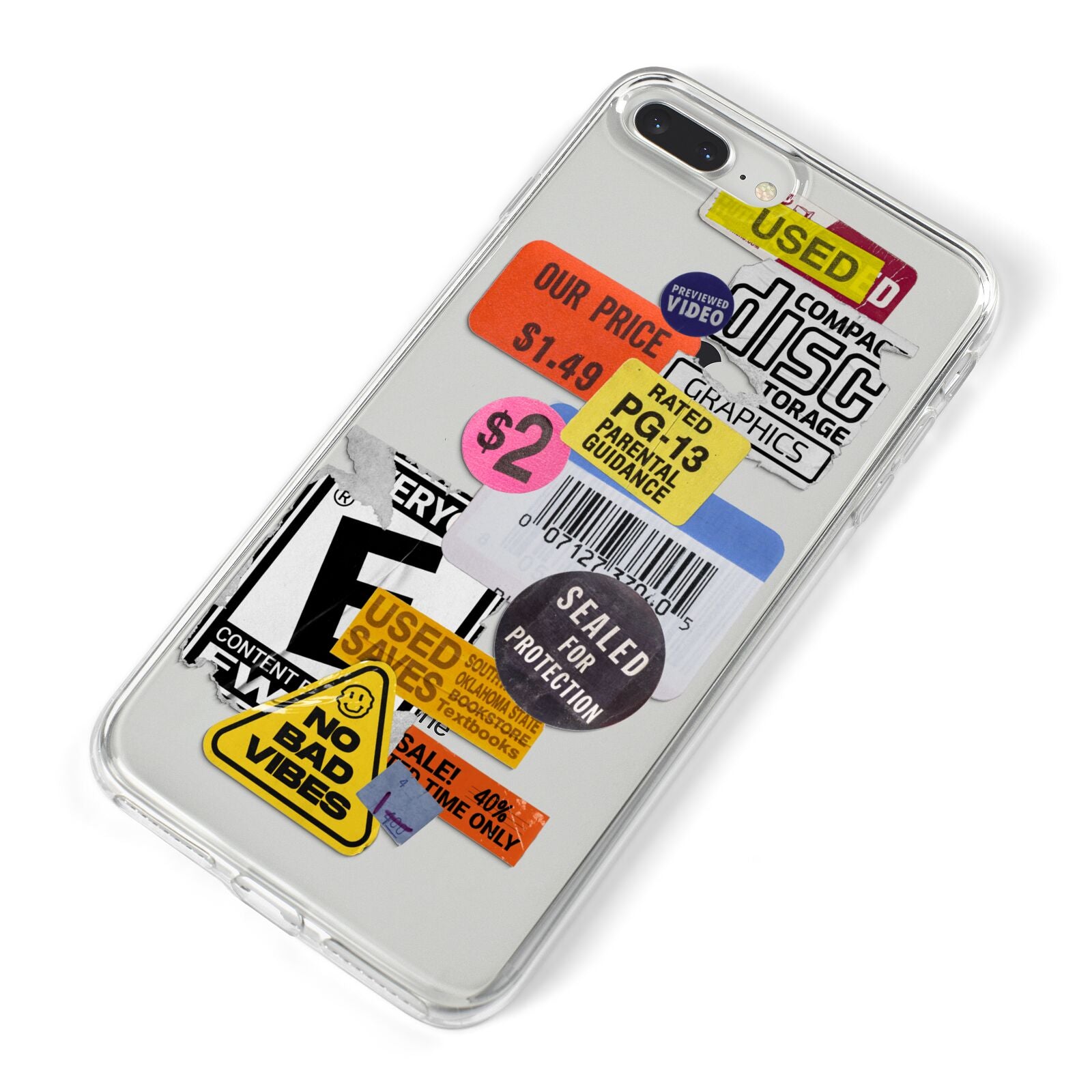 Vintage CD Stickers iPhone 8 Plus Bumper Case on Silver iPhone Alternative Image