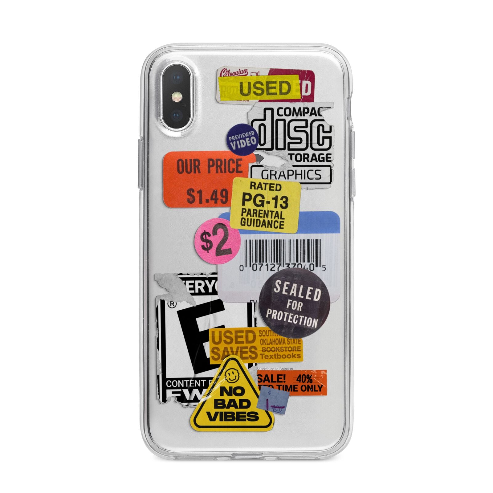 Vintage CD Stickers iPhone X Bumper Case on Silver iPhone Alternative Image 1
