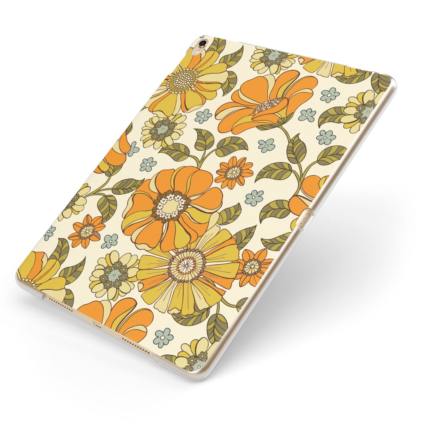 Vintage Floral Apple iPad Case on Gold iPad Side View
