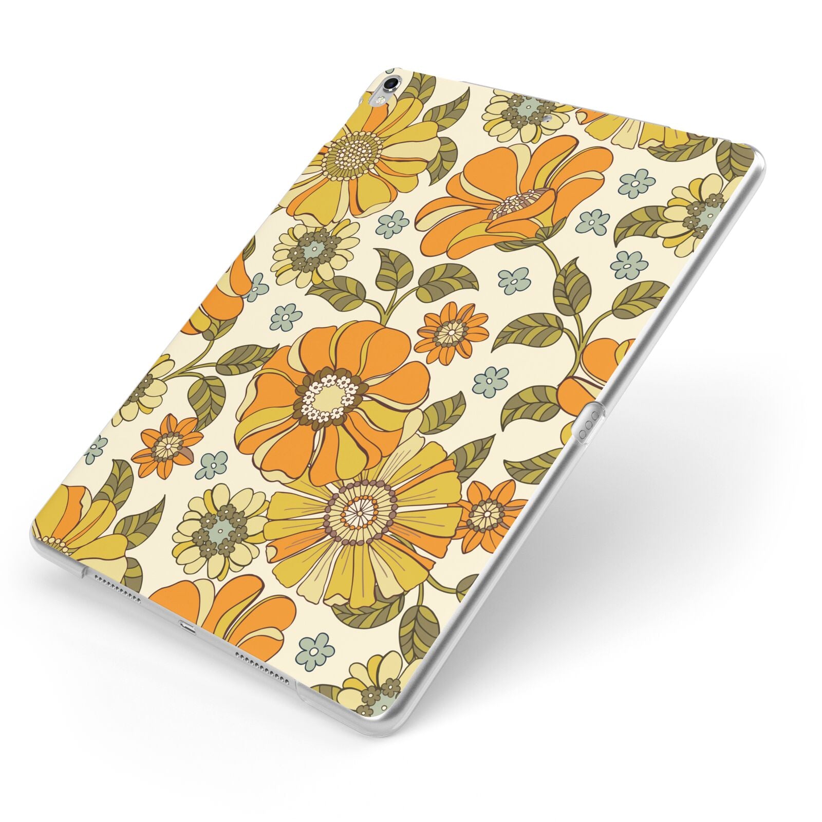 Vintage Floral Apple iPad Case on Silver iPad Side View