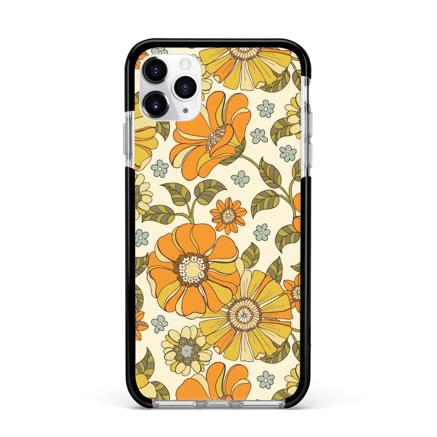 Vintage Floral Apple iPhone 11 Pro Max in Silver with Black Impact Case