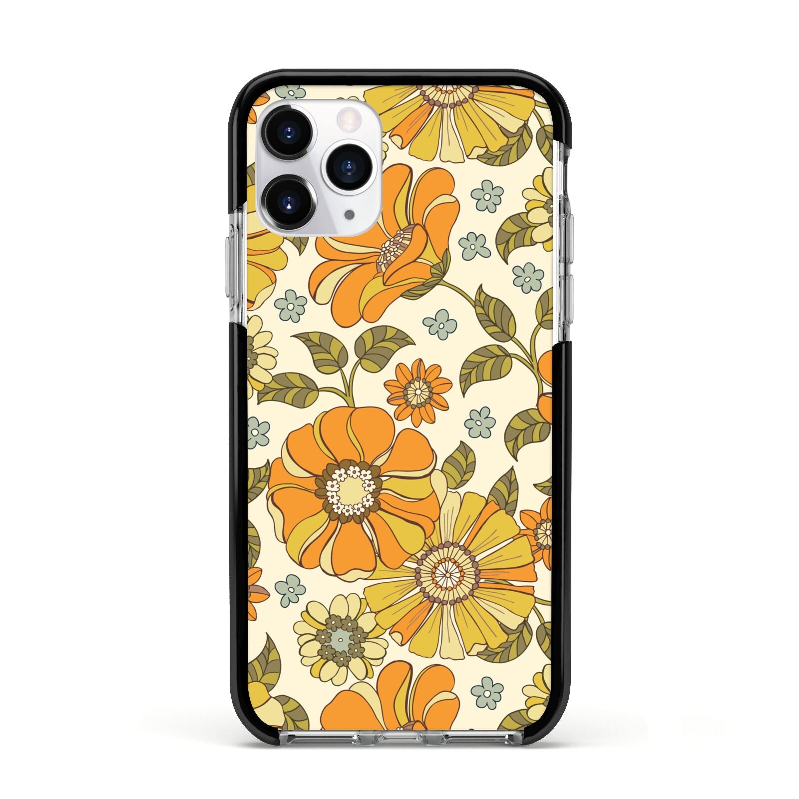 Vintage Floral Apple iPhone 11 Pro in Silver with Black Impact Case