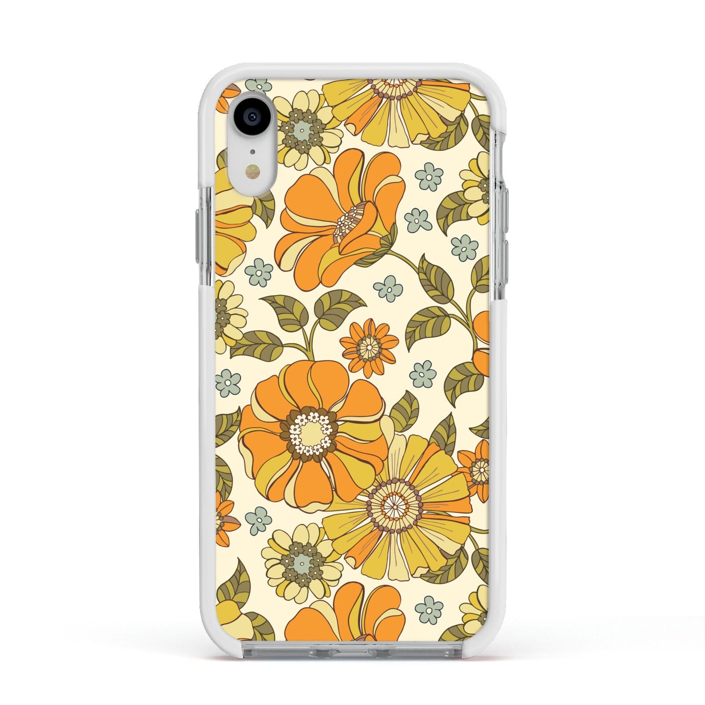 Vintage Floral Apple iPhone XR Impact Case White Edge on Silver Phone