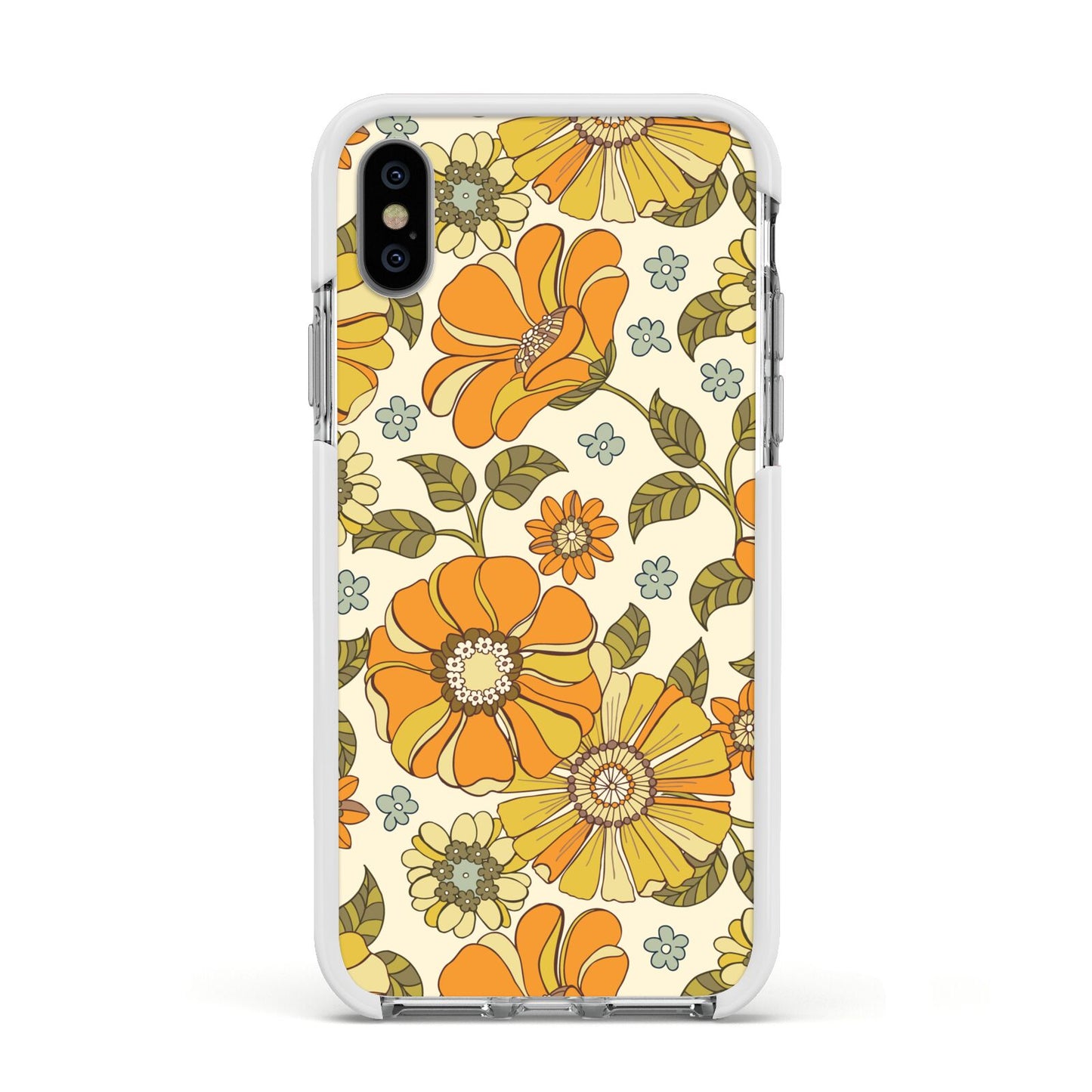 Vintage Floral Apple iPhone Xs Impact Case White Edge on Silver Phone