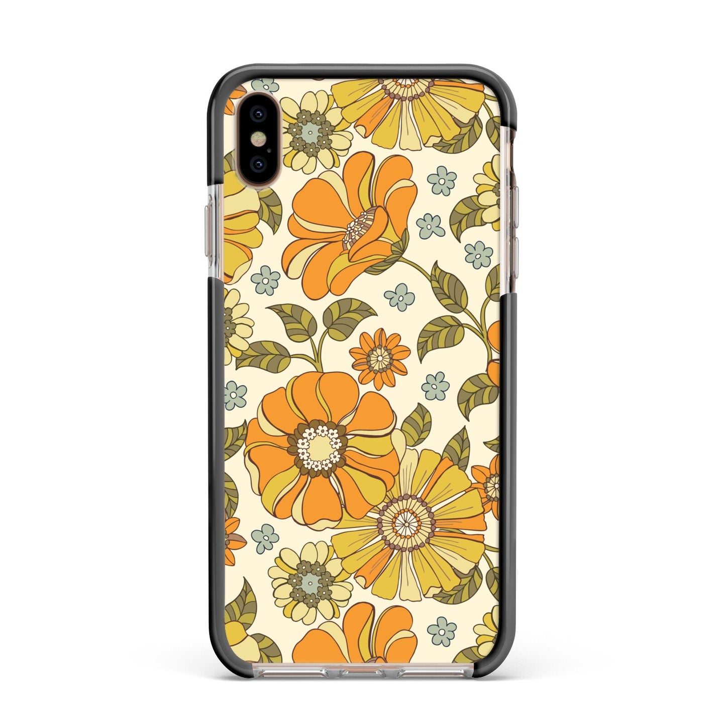 Vintage Floral Apple iPhone Xs Max Impact Case Black Edge on Gold Phone