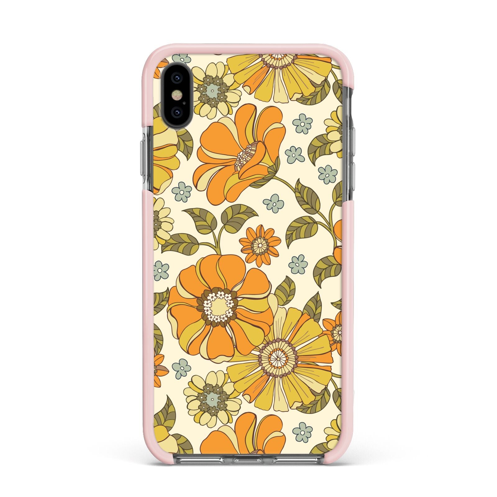 Vintage Floral Apple iPhone Xs Max Impact Case Pink Edge on Black Phone