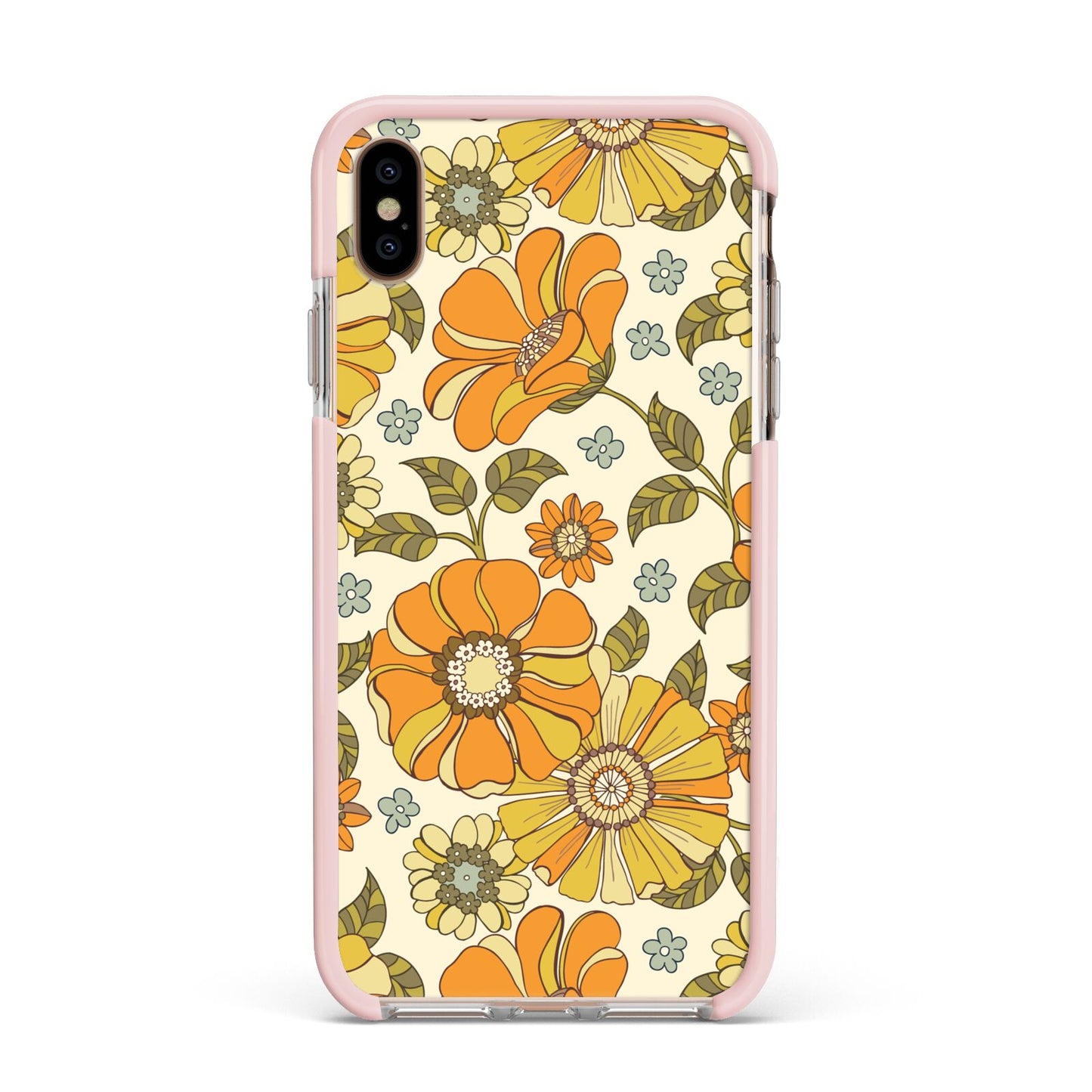 Vintage Floral Apple iPhone Xs Max Impact Case Pink Edge on Gold Phone