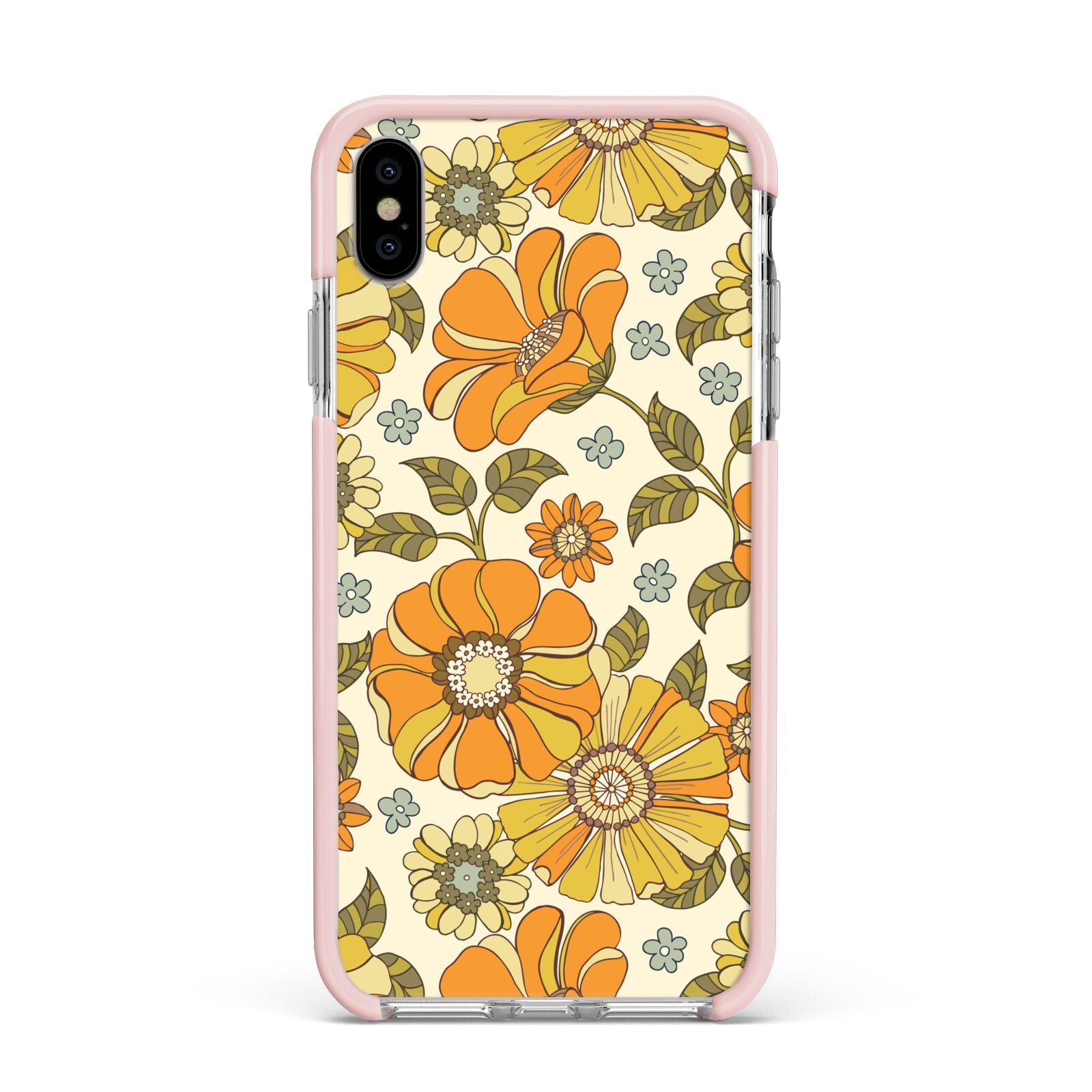 Vintage Floral Apple iPhone Xs Max Impact Case Pink Edge on Silver Phone