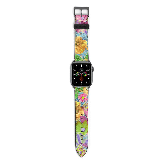 Vintage Floral Pattern Apple Watch Strap with Space Grey Hardware