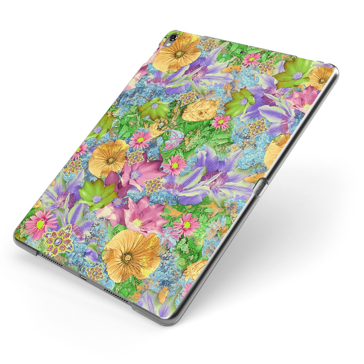 Vintage Floral Pattern Apple iPad Case on Grey iPad Side View