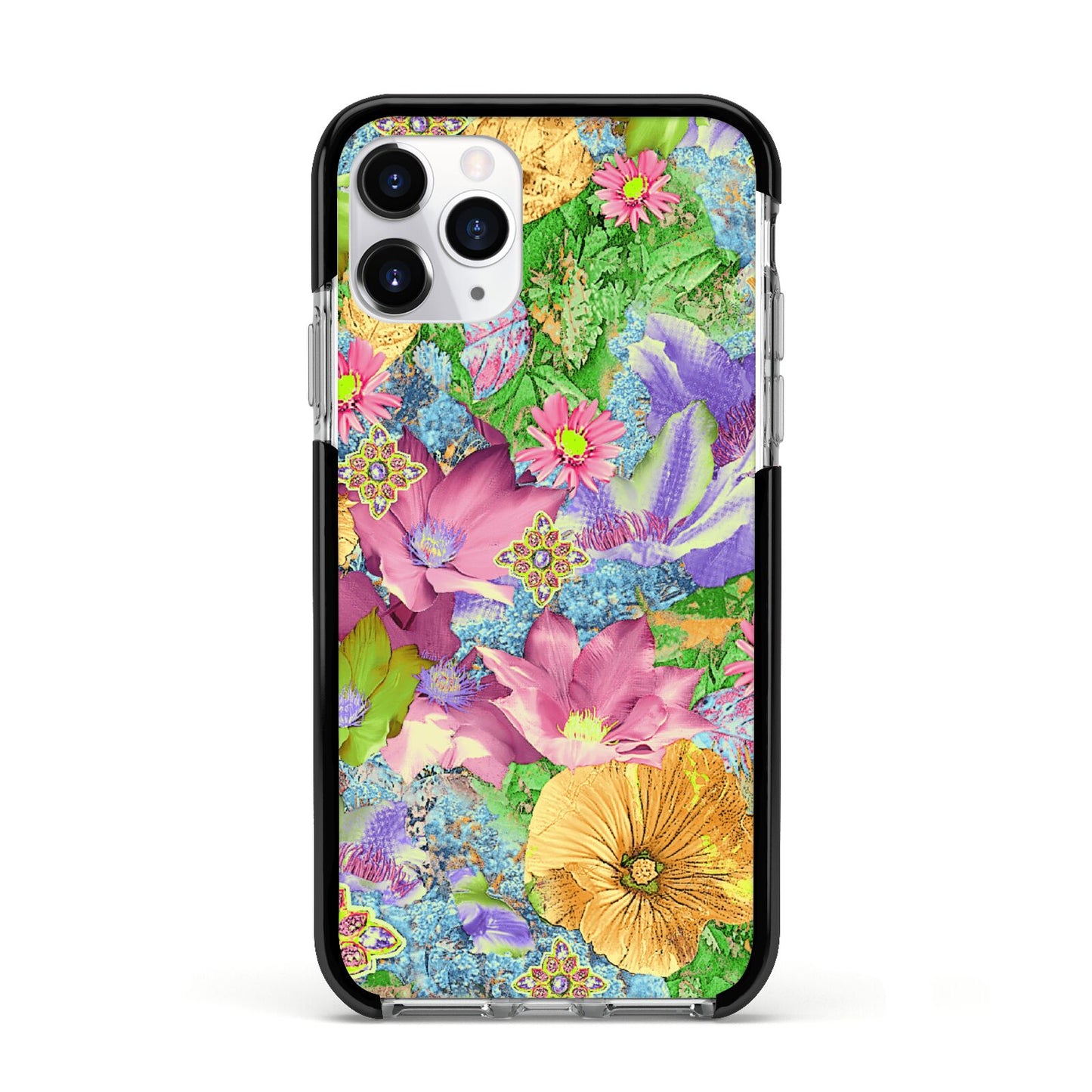 Vintage Floral Pattern Apple iPhone 11 Pro in Silver with Black Impact Case