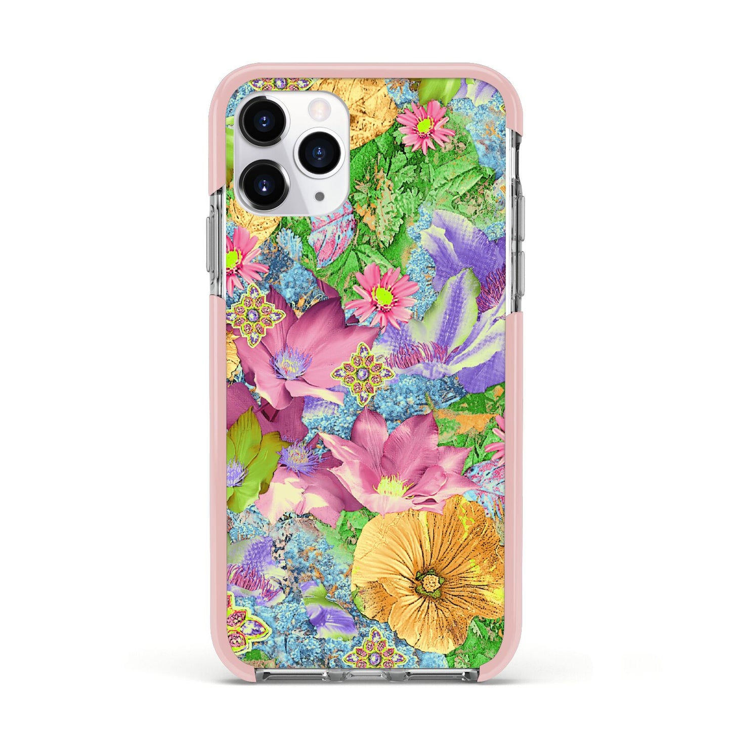 Vintage Floral Pattern Apple iPhone 11 Pro in Silver with Pink Impact Case
