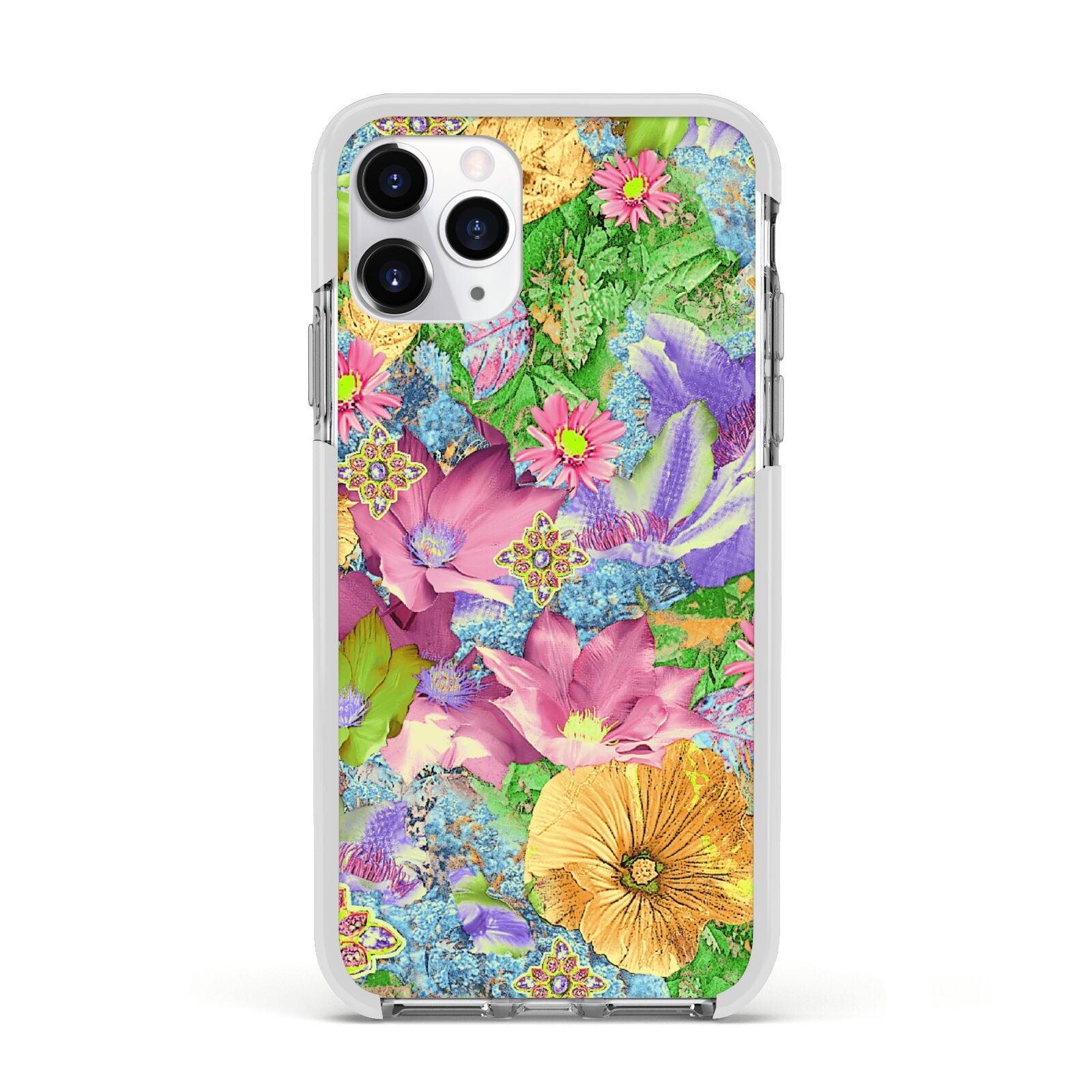 Vintage Floral Pattern Apple iPhone 11 Pro in Silver with White Impact Case