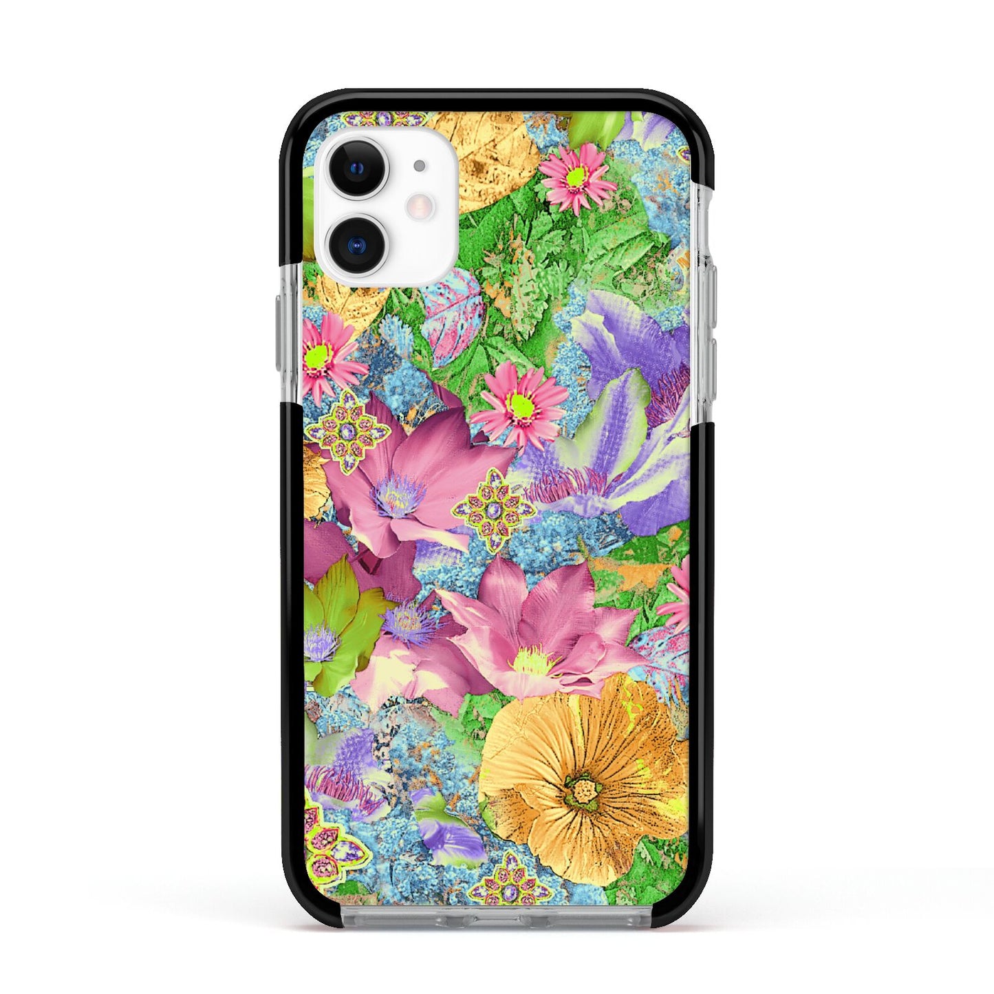 Vintage Floral Pattern Apple iPhone 11 in White with Black Impact Case