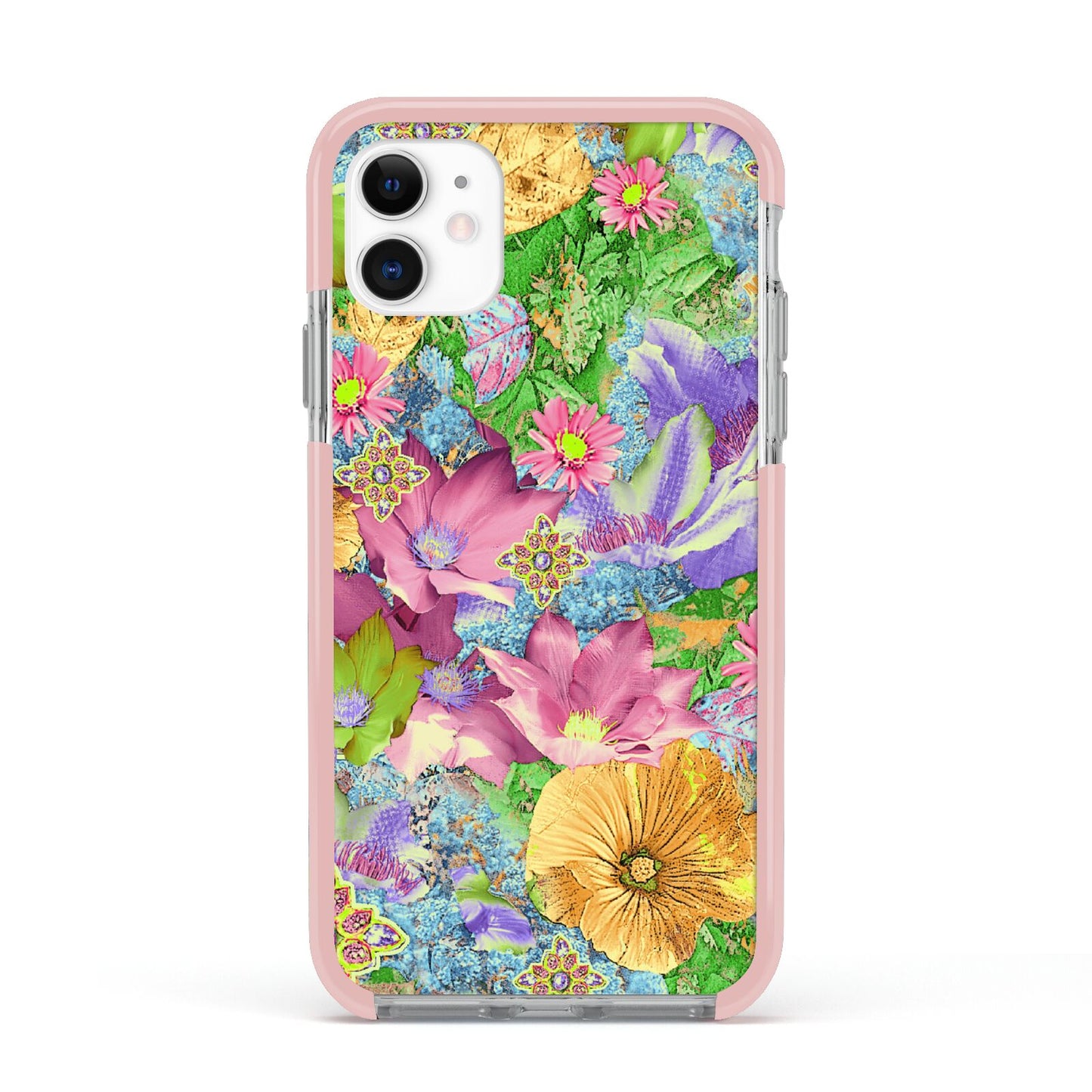 Vintage Floral Pattern Apple iPhone 11 in White with Pink Impact Case