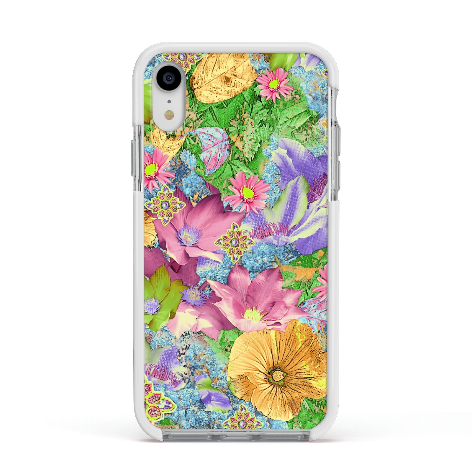 Vintage Floral Pattern Apple iPhone XR Impact Case White Edge on Silver Phone