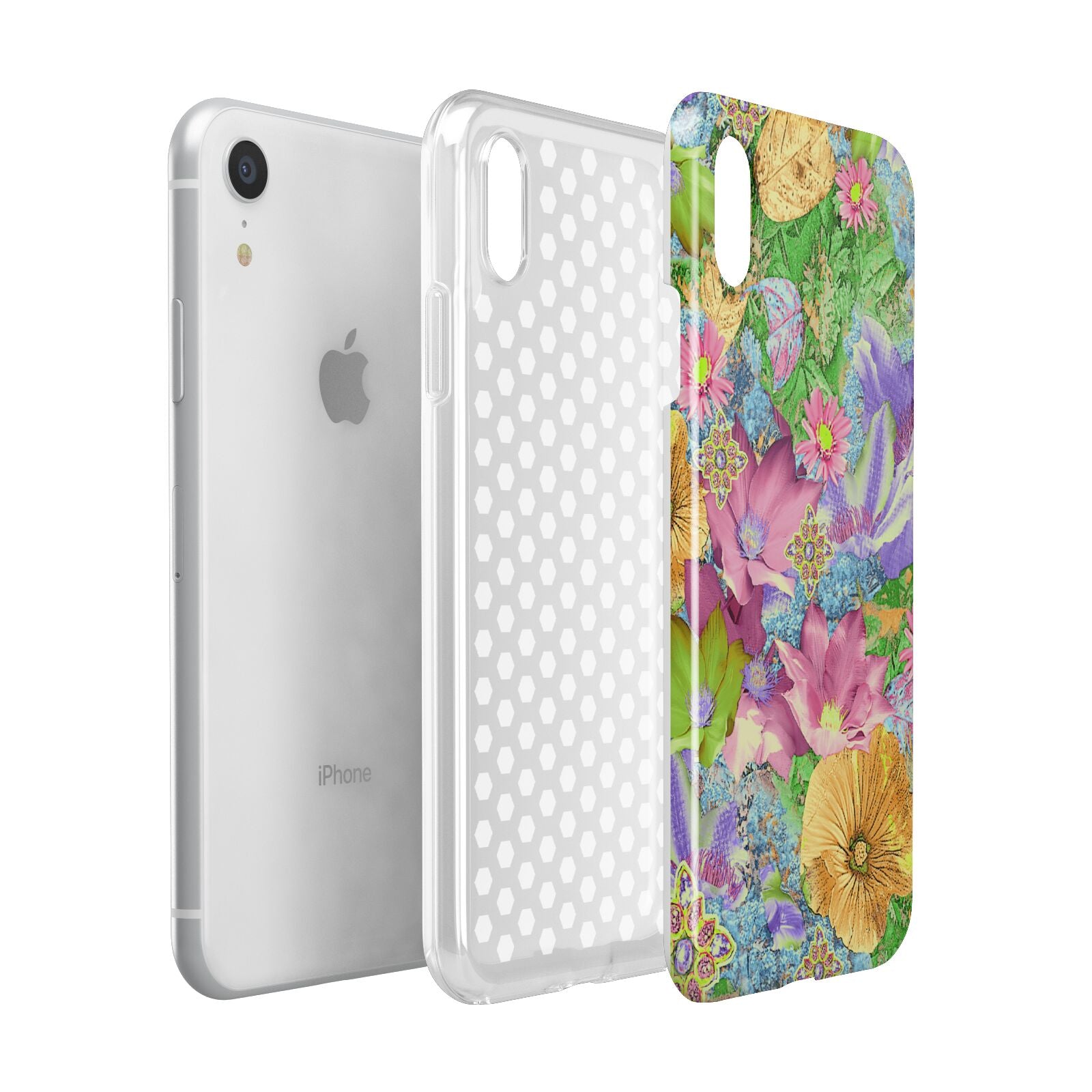 Vintage Floral Pattern Apple iPhone XR White 3D Tough Case Expanded view