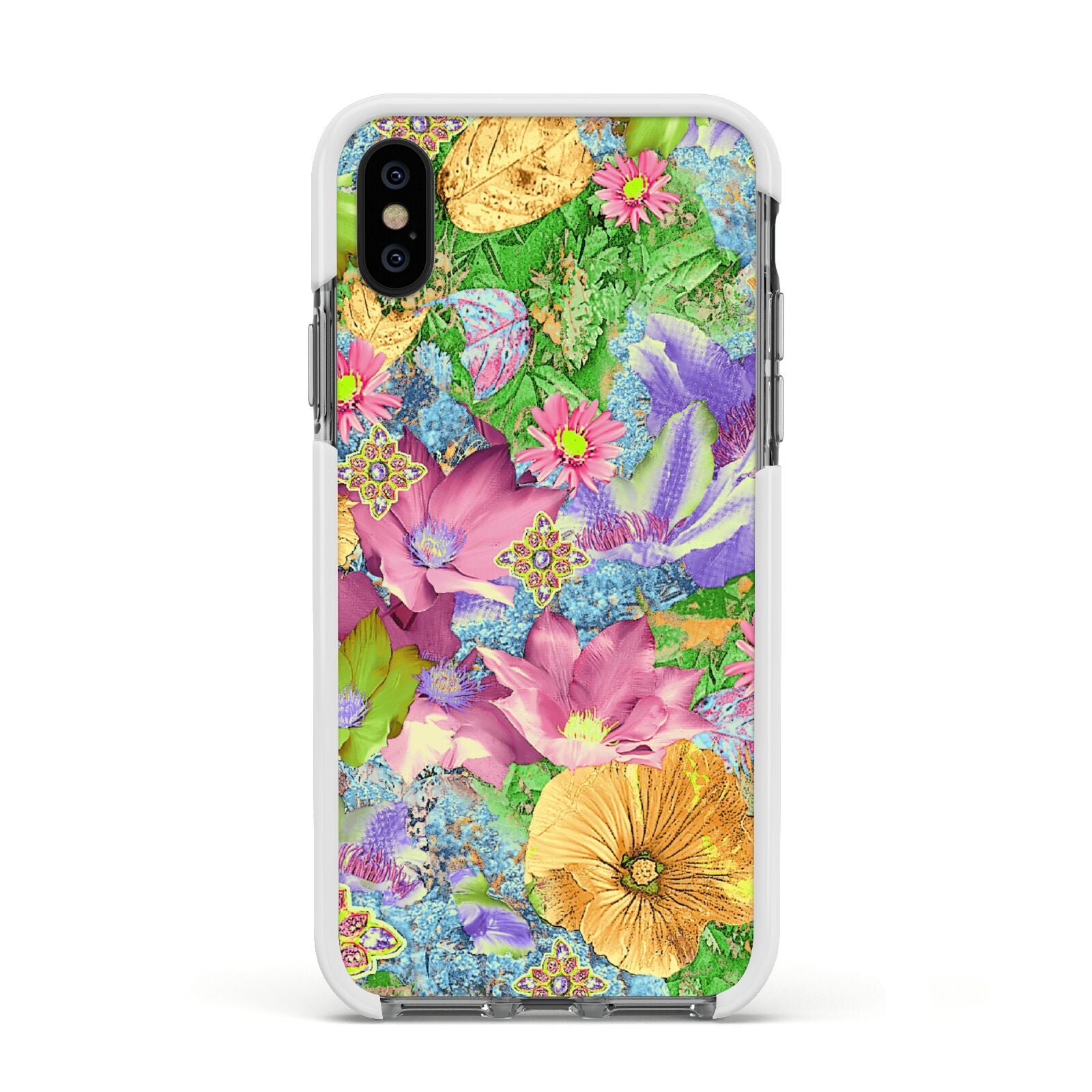 Vintage Floral Pattern Apple iPhone Xs Impact Case White Edge on Black Phone