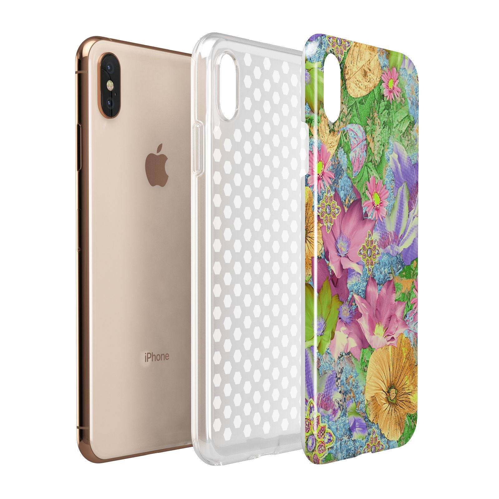 Vintage Floral Pattern Apple iPhone Xs Max 3D Tough Case Expanded View