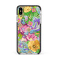 Vintage Floral Pattern Apple iPhone Xs Max Impact Case Black Edge on Silver Phone
