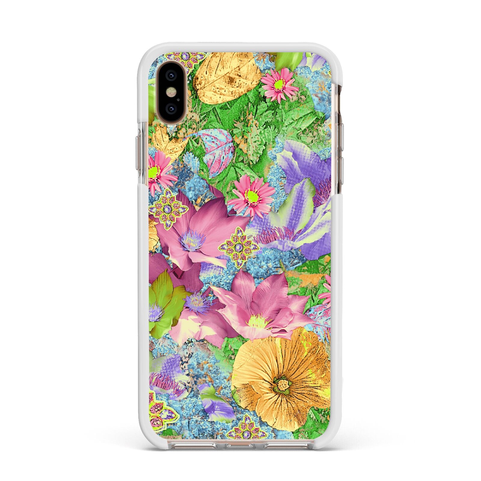 Vintage Floral Pattern Apple iPhone Xs Max Impact Case White Edge on Gold Phone