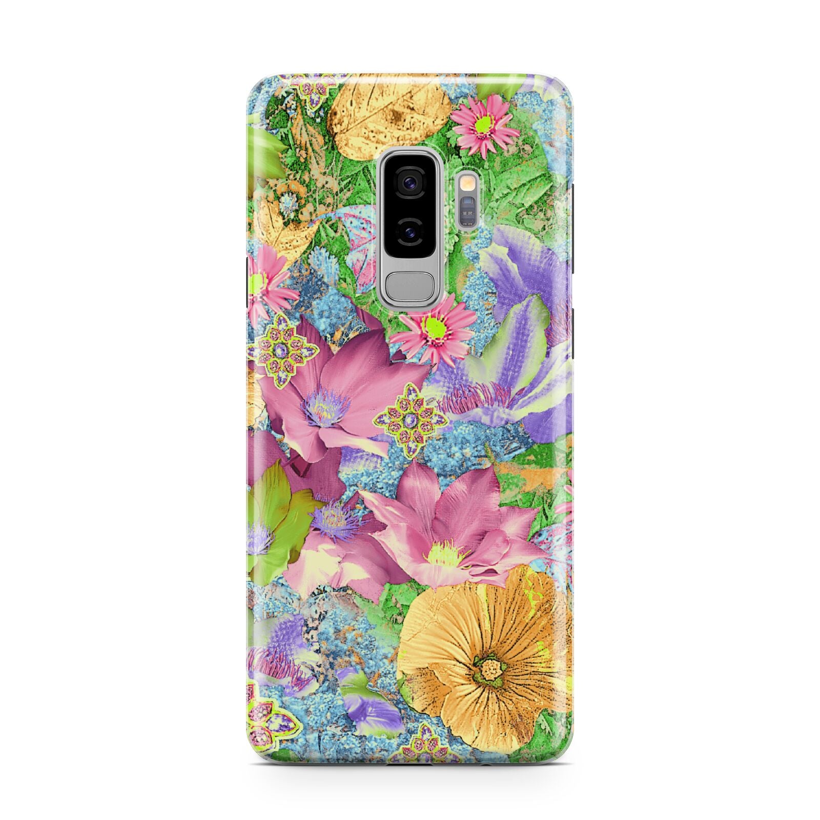 Vintage Floral Pattern Samsung Galaxy S9 Plus Case on Silver phone