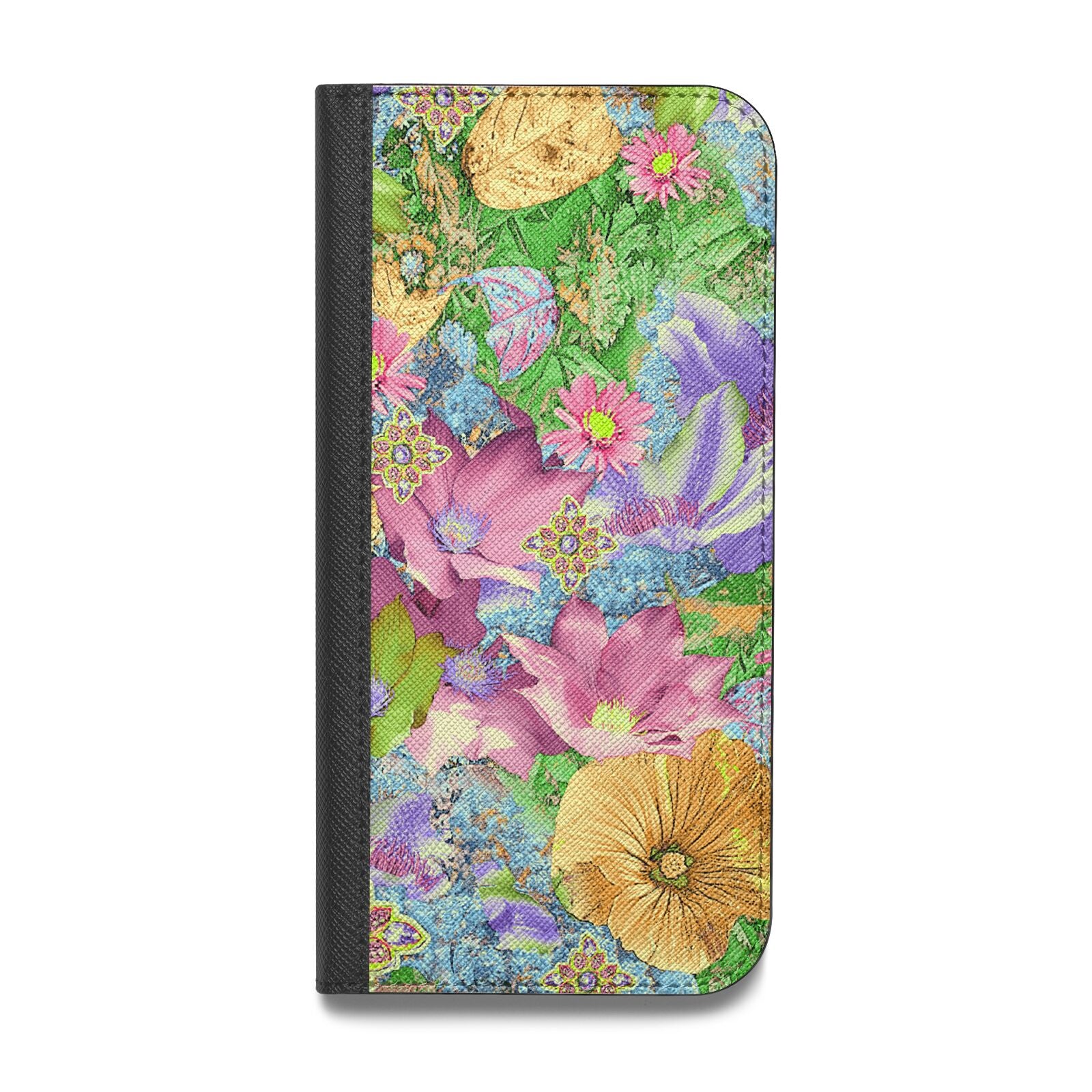 Vintage Floral Pattern Vegan Leather Flip iPhone Case