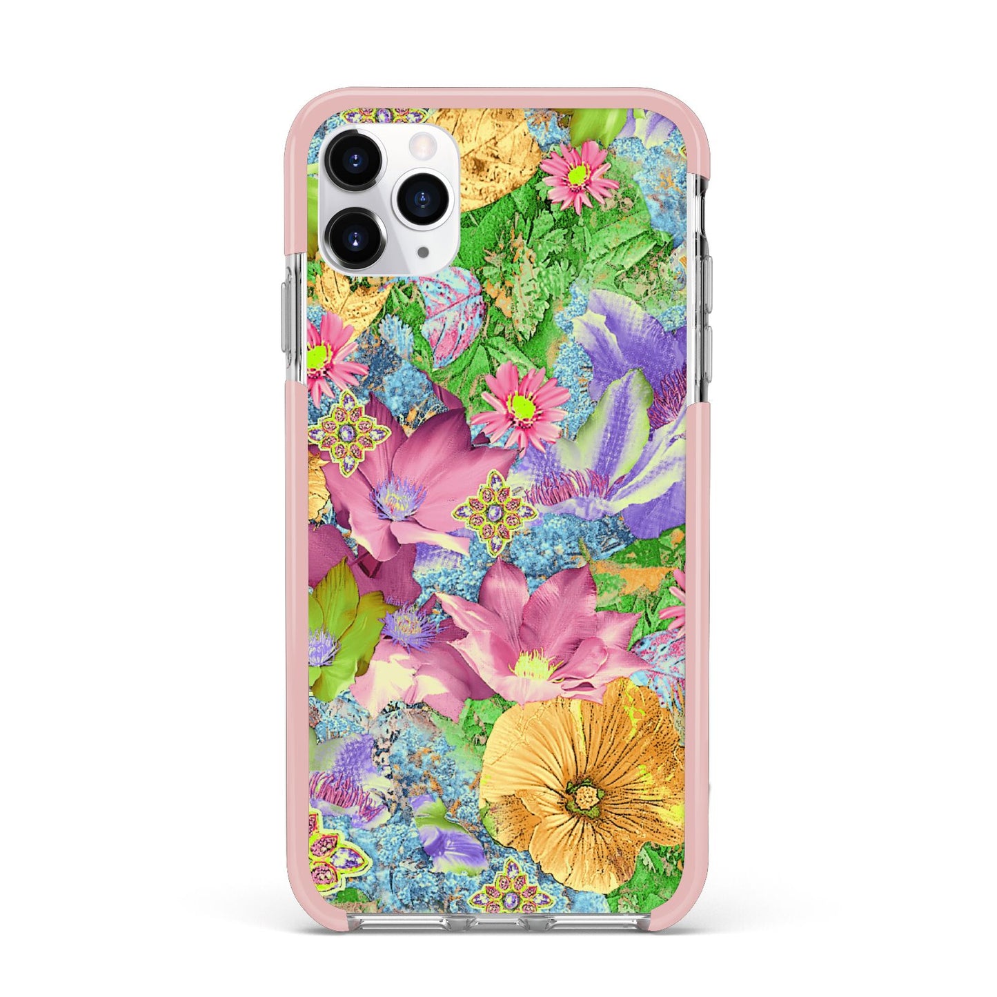 Vintage Floral Pattern iPhone 11 Pro Max Impact Pink Edge Case