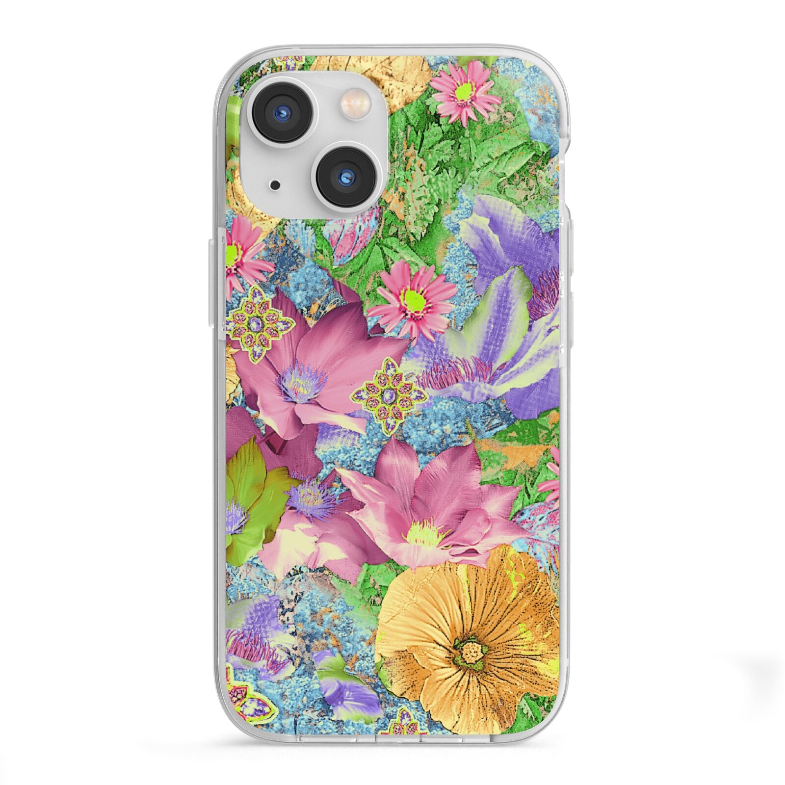 Vintage Floral Pattern iPhone 13 Mini TPU Impact Case with White Edges