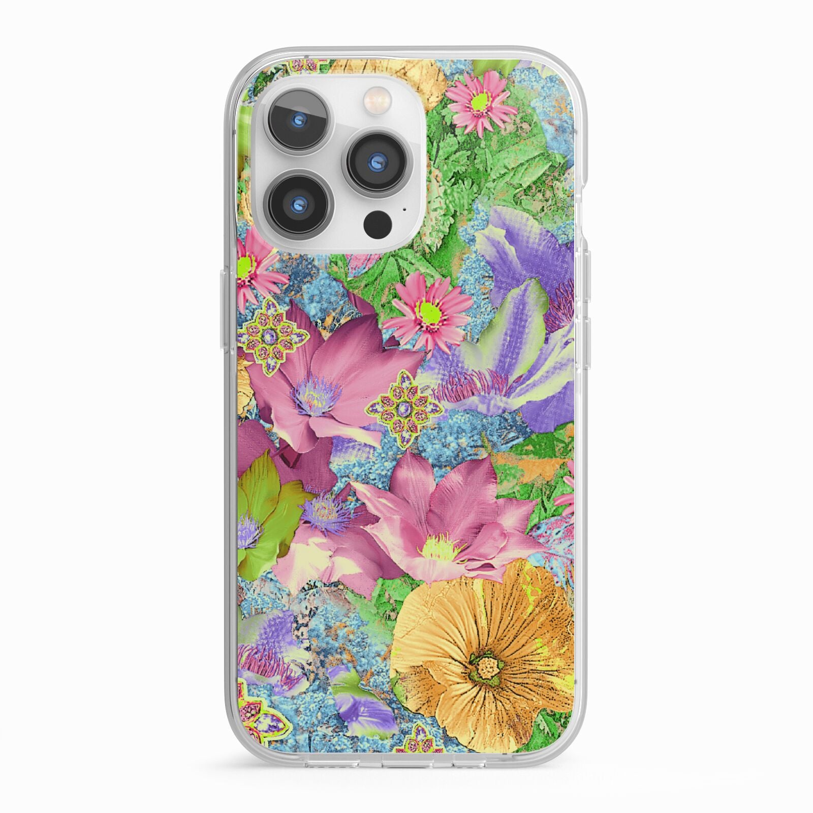 Vintage Floral Pattern iPhone 13 Pro TPU Impact Case with White Edges