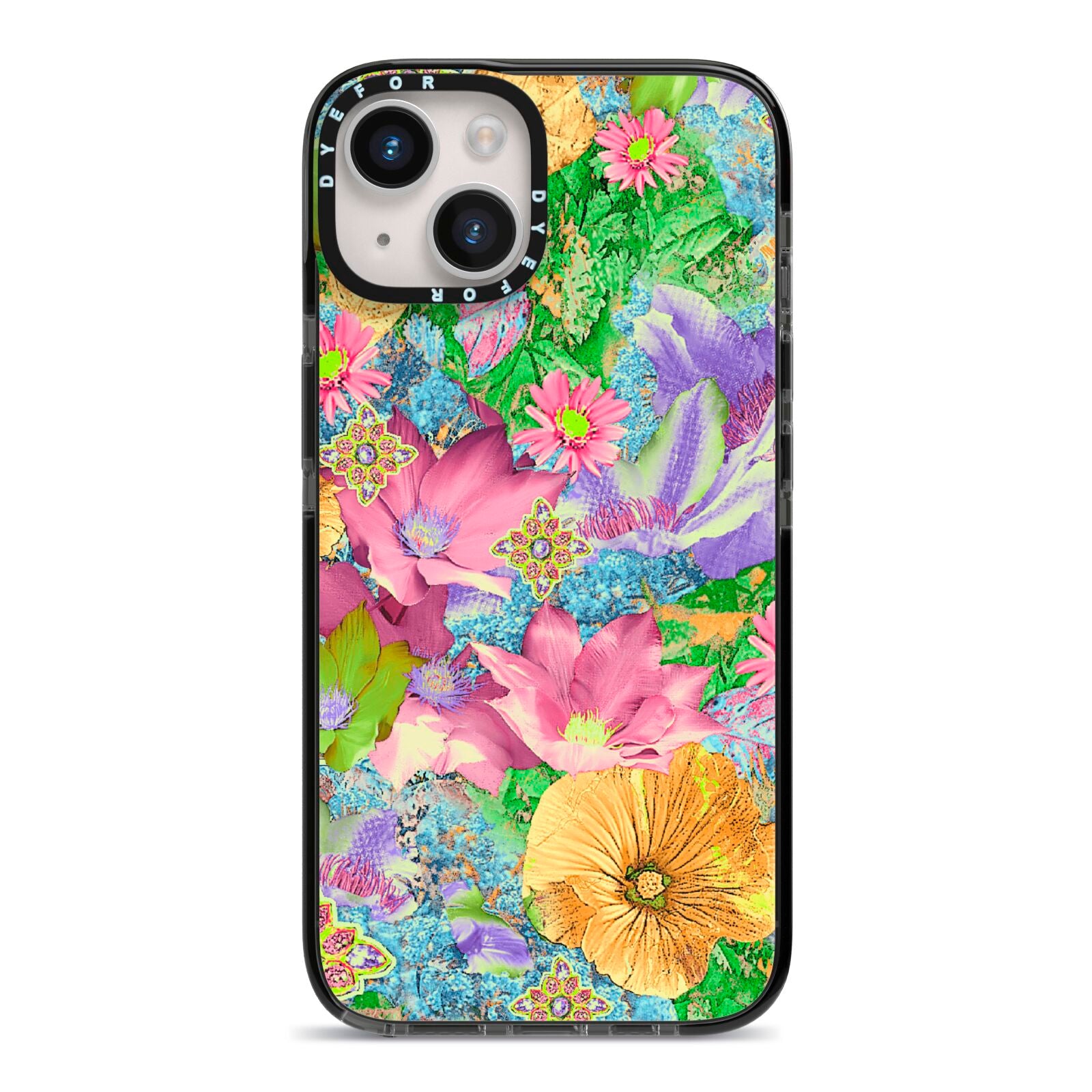 Vintage Floral Pattern iPhone 14 Black Impact Case on Silver phone