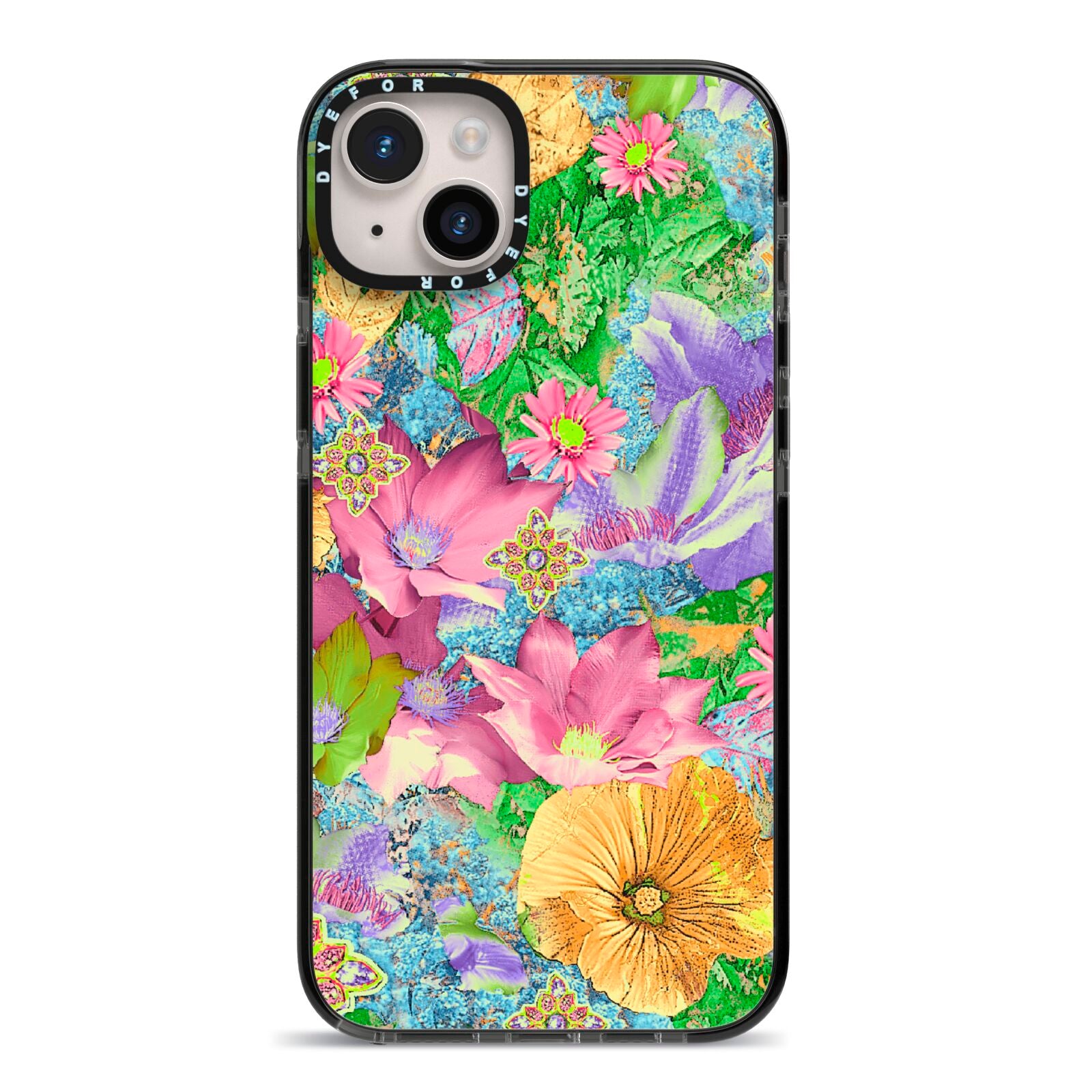 Vintage Floral Pattern iPhone 14 Plus Black Impact Case on Silver phone