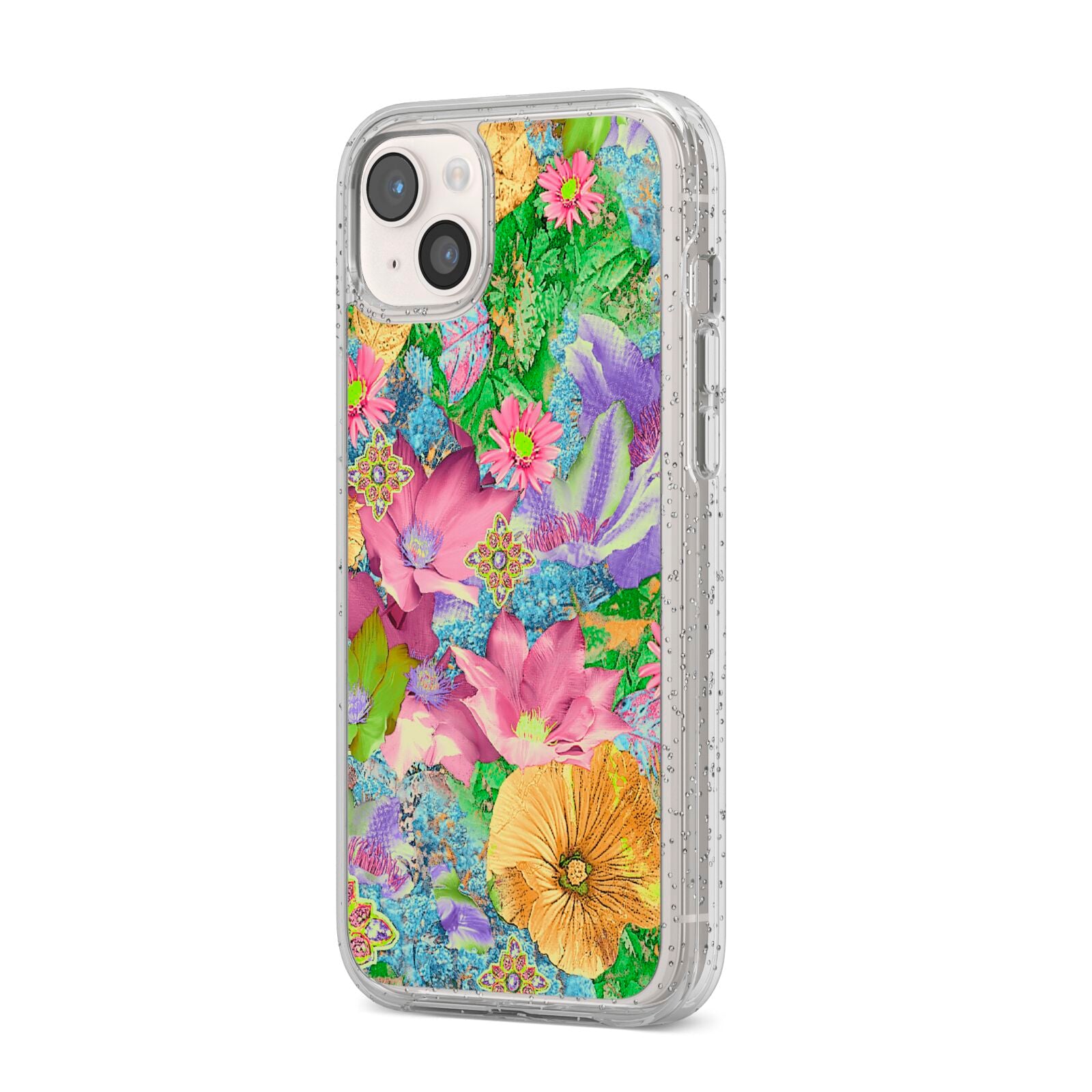 Vintage Floral Pattern iPhone 14 Plus Glitter Tough Case Starlight Angled Image