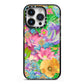Vintage Floral Pattern iPhone 14 Pro Black Impact Case on Silver phone