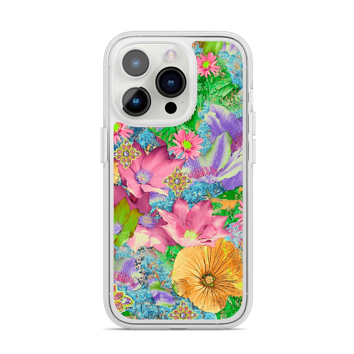 Vintage Floral Pattern iPhone 14 Pro Clear Tough Case Silver