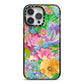 Vintage Floral Pattern iPhone 14 Pro Max Black Impact Case on Silver phone