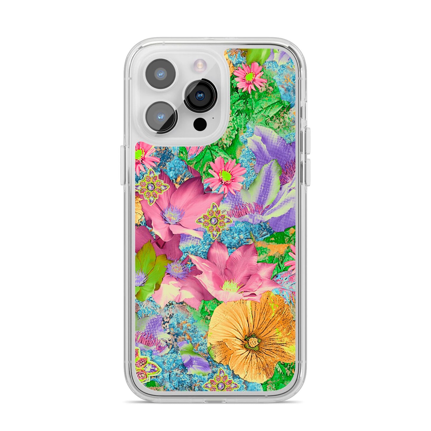 Vintage Floral Pattern iPhone 14 Pro Max Clear Tough Case Silver