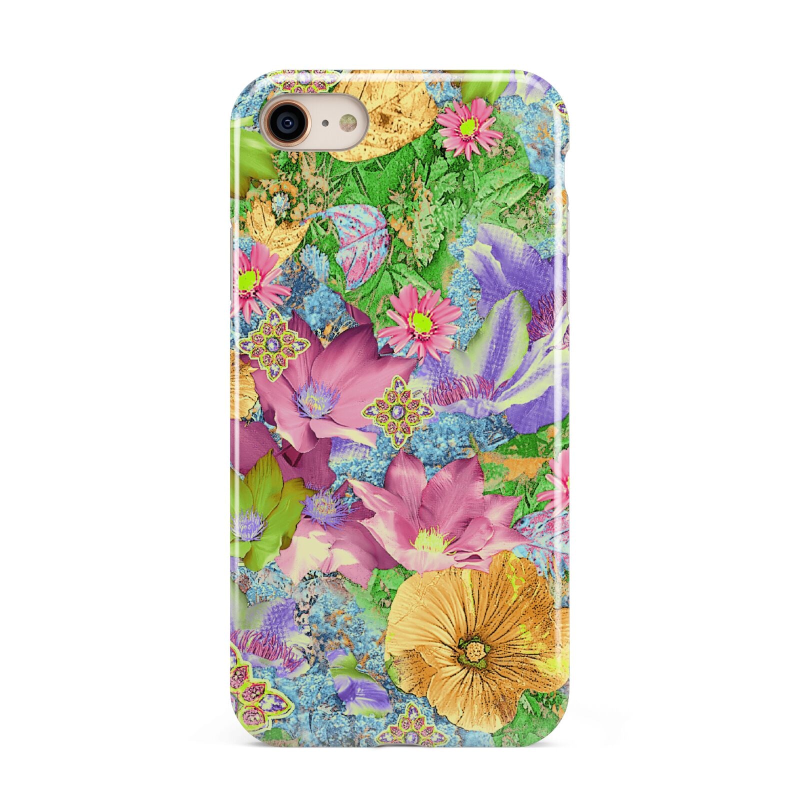 Vintage Floral Pattern iPhone 8 3D Tough Case on Gold Phone
