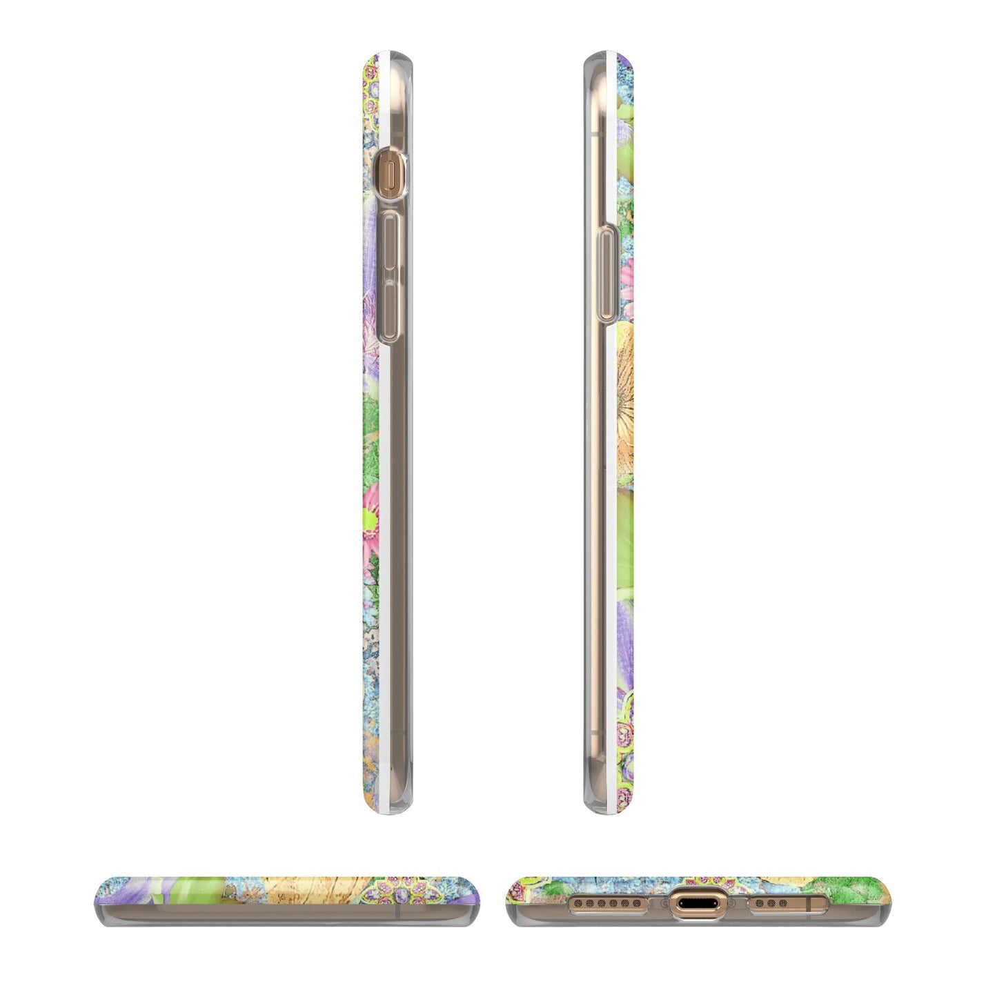 Vintage Floral Pattern iPhone XS 3D Tough Case in Gold Angled Images