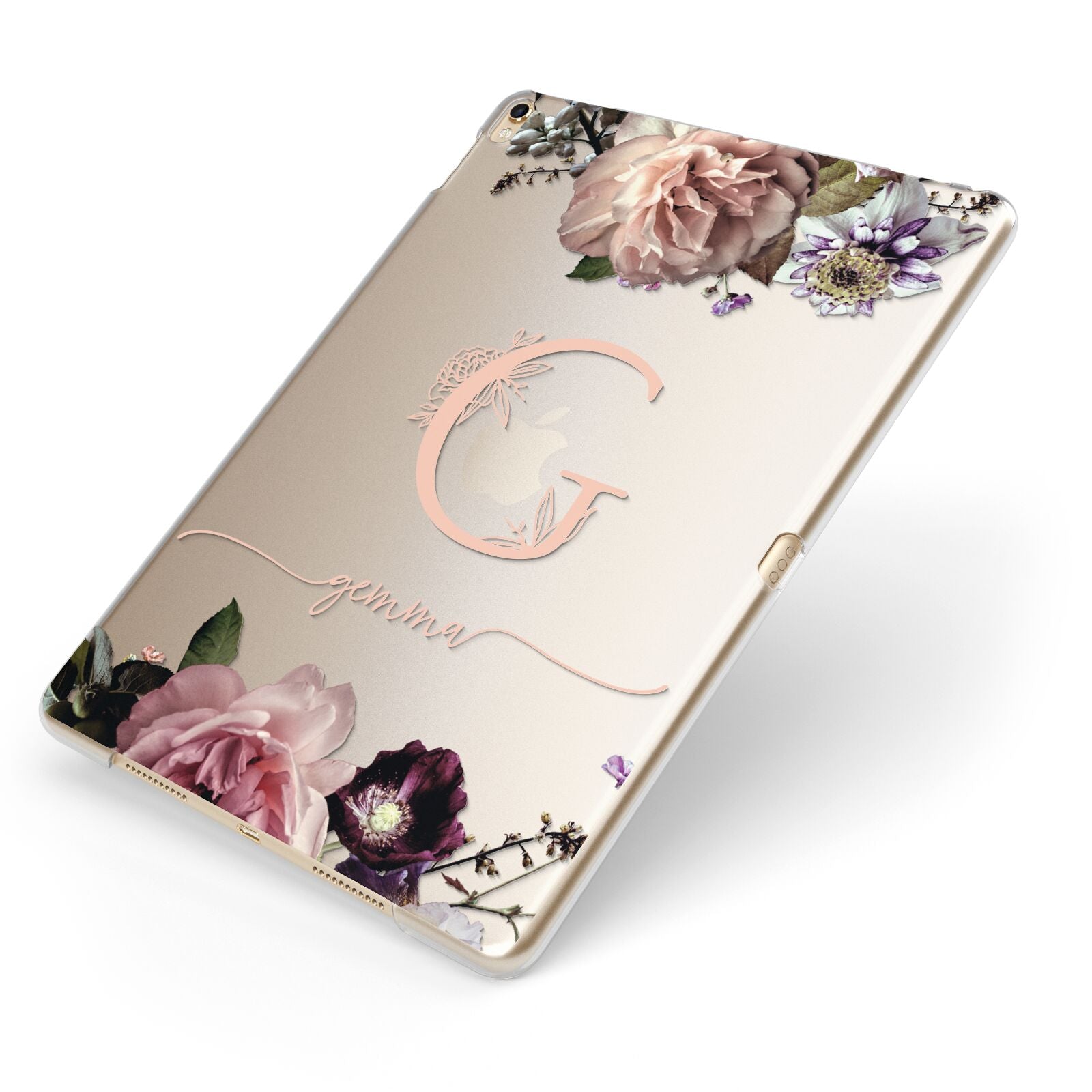 Vintage Floral Personalised Apple iPad Case on Gold iPad Side View